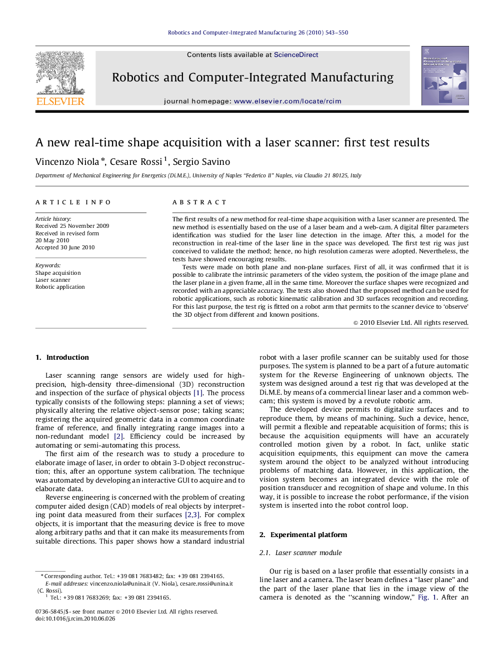 عکس صفحه اول مقاله: A new real-time shape acquisition with a laser scanner: first test results A new real-time shape acquisition with a laser scanner: first test results