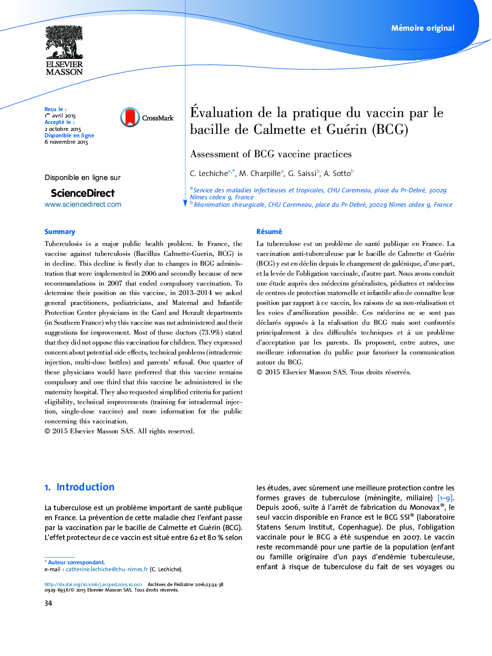 Évaluation de la pratique du vaccin par le bacille de Calmette et Guérin (BCG)
