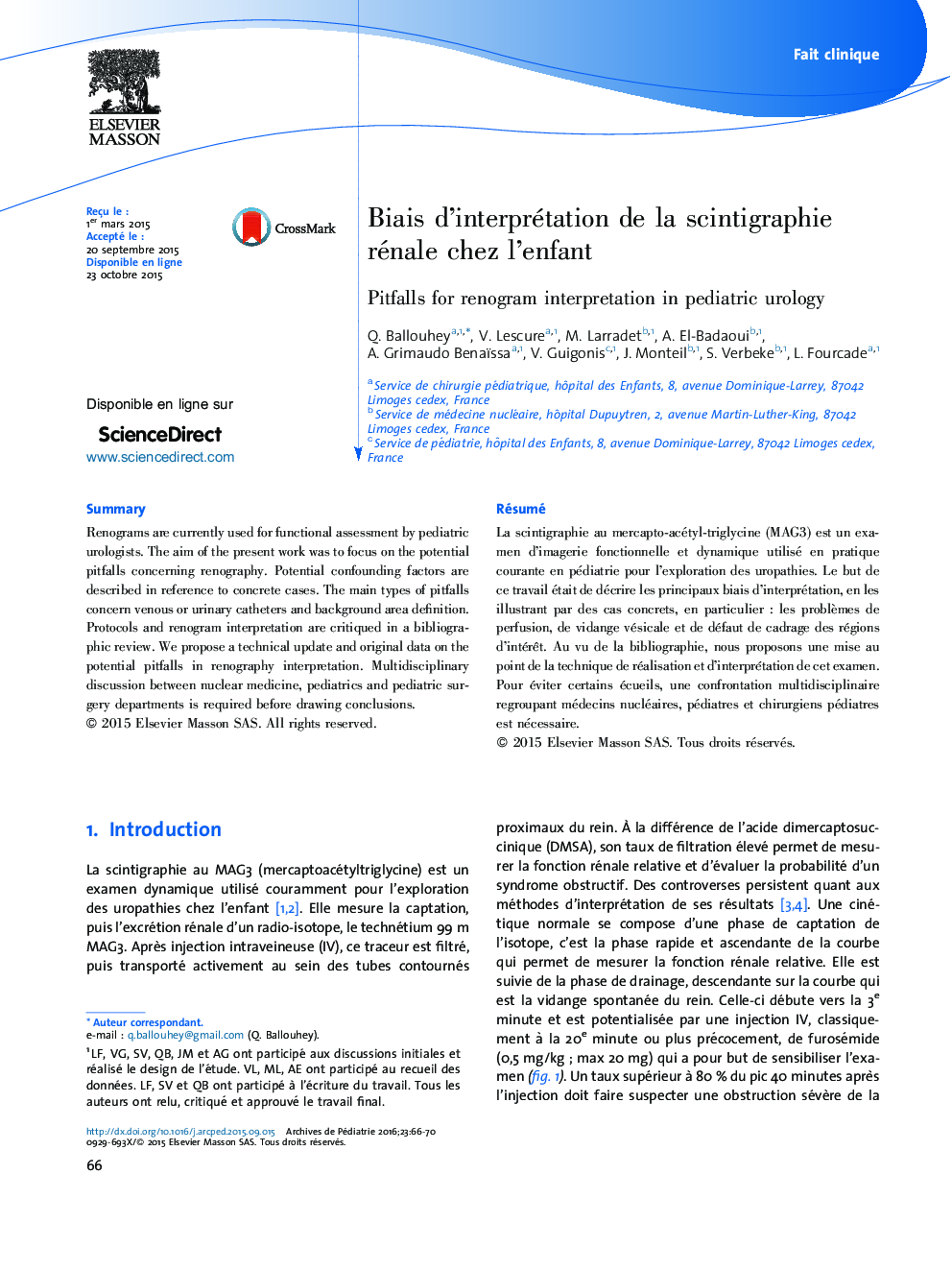 Biais d’interprétation de la scintigraphie rénale chez l’enfant