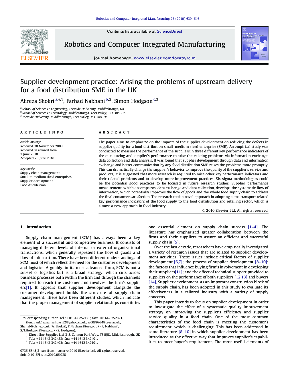 Supplier development practice: Arising the problems of upstream delivery for a food distribution SME in the UK