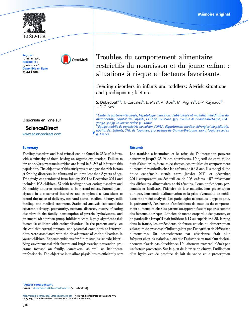 Troubles du comportement alimentaire restrictifs du nourrisson et du jeune enfant : situations à risque et facteurs favorisants