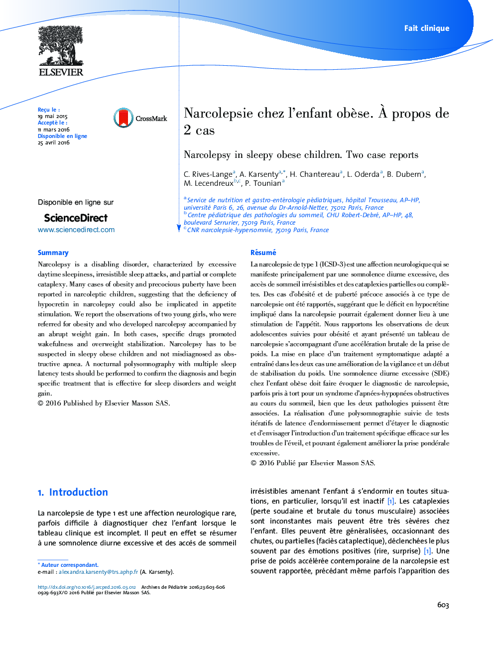 Narcolepsie chez l’enfant obèse. À propos de 2 cas