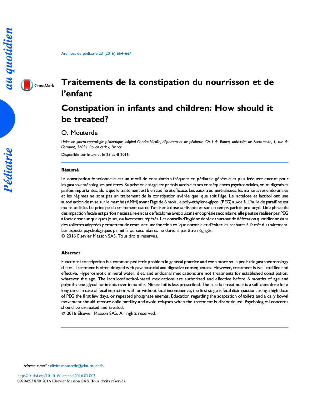 Traitements de la constipation du nourrisson et de l’enfant