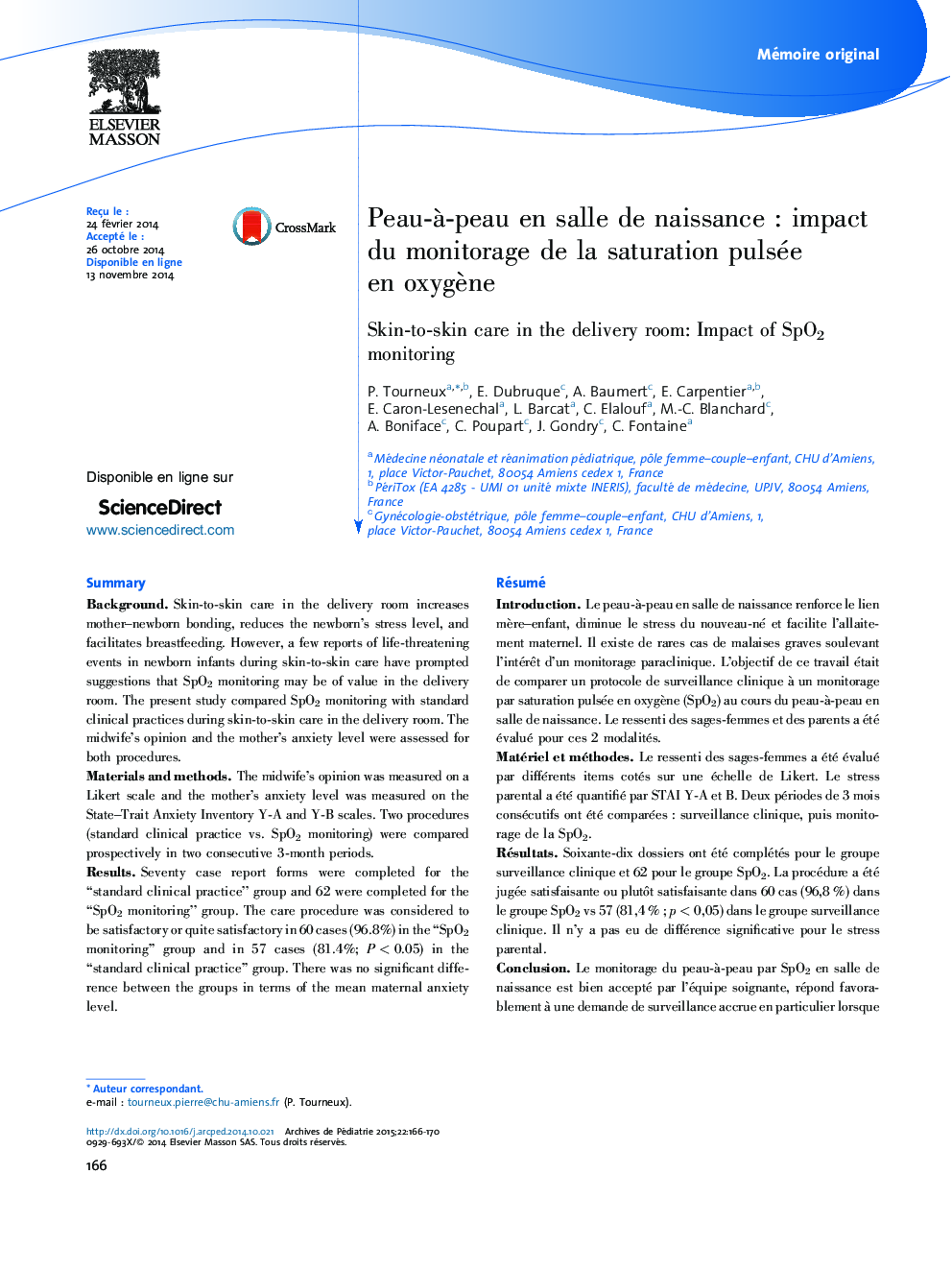 Peau-à-peau en salle de naissance : impact du monitorage de la saturation pulsée en oxygène