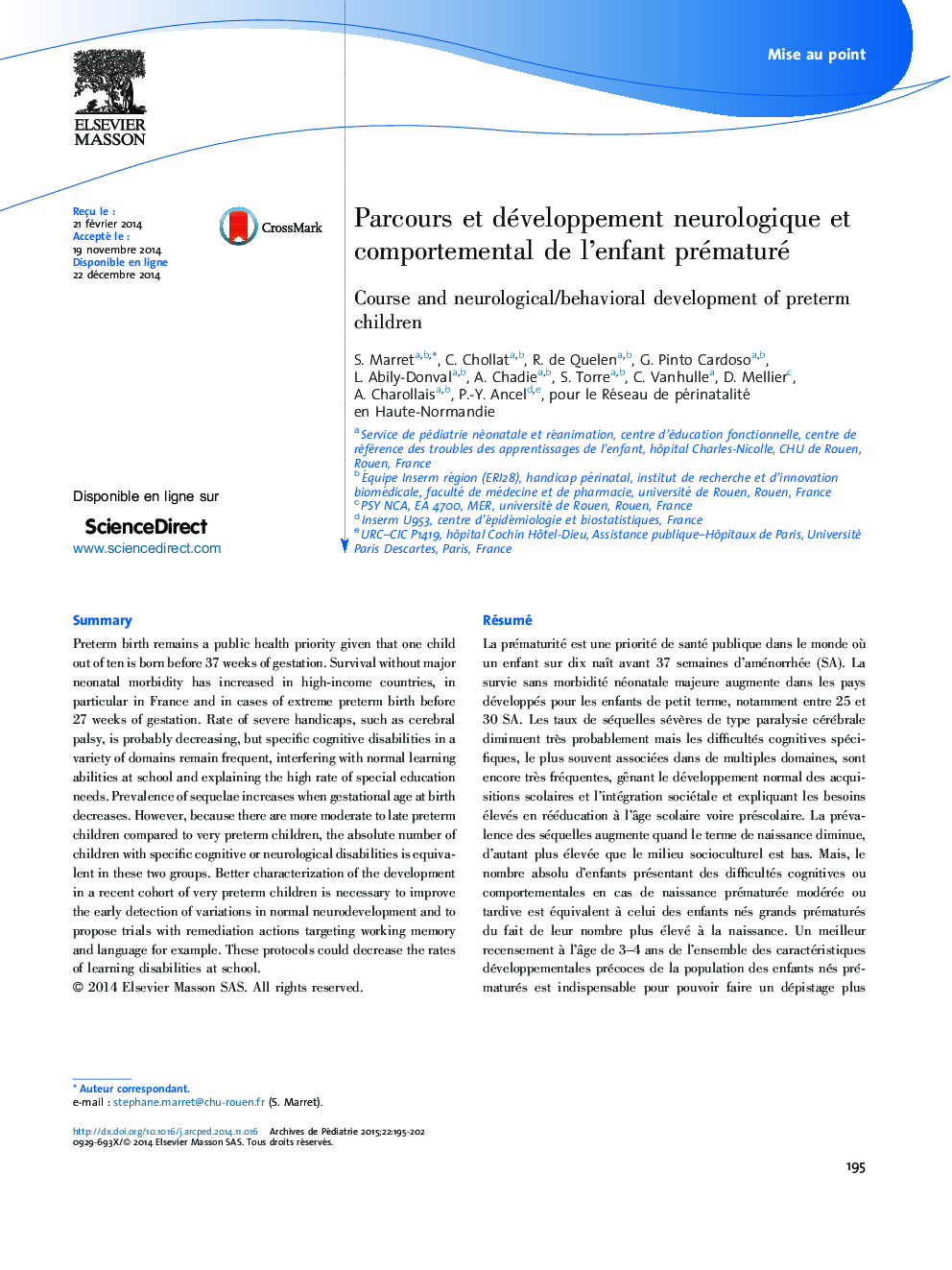 Parcours et développement neurologique et comportemental de l’enfant prématuré
