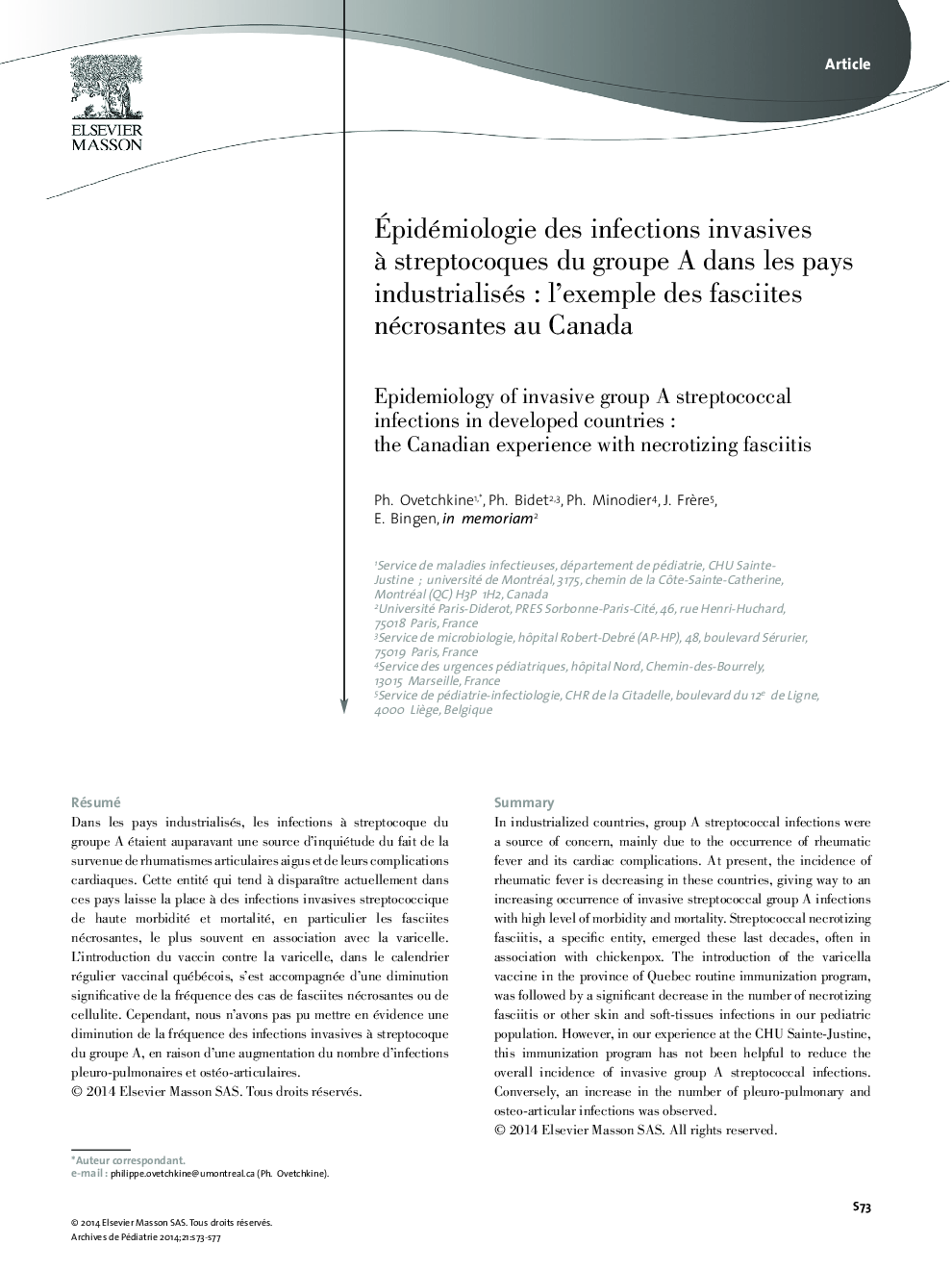 Épidémiologie des infections invasives à streptocoques du groupe A dans les pays industrialisés : l’exemple des fasciites nécrosantes au Canada
