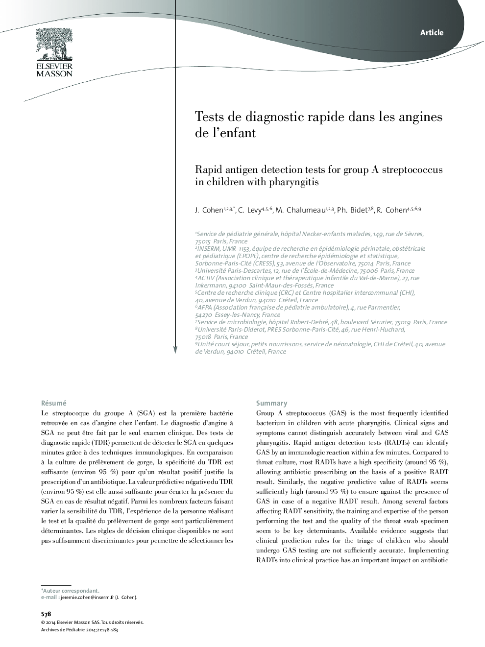 Tests de diagnostic rapide dans les angines de l'enfant