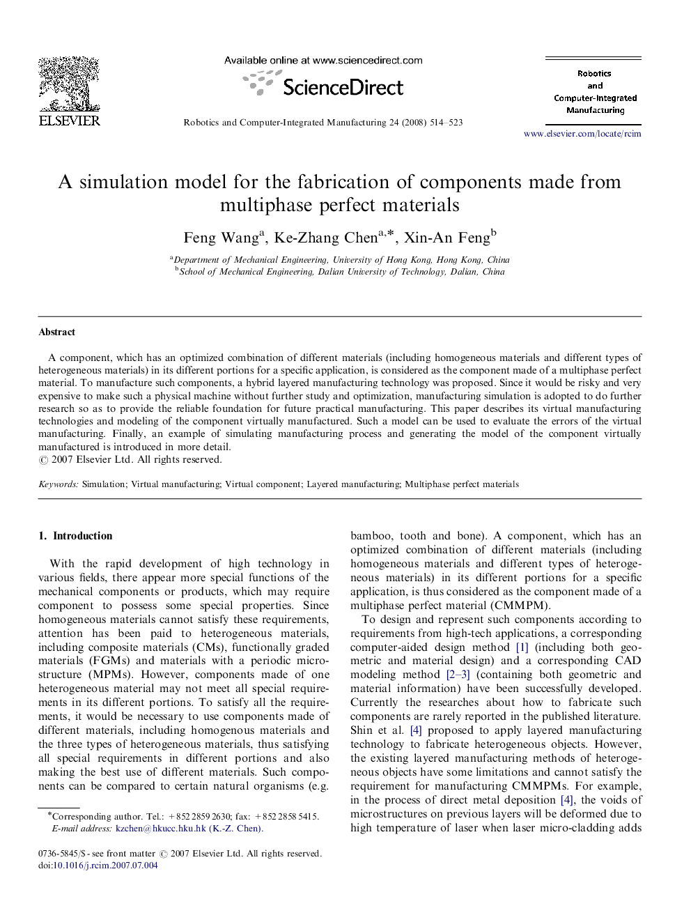 A simulation model for the fabrication of components made from multiphase perfect materials