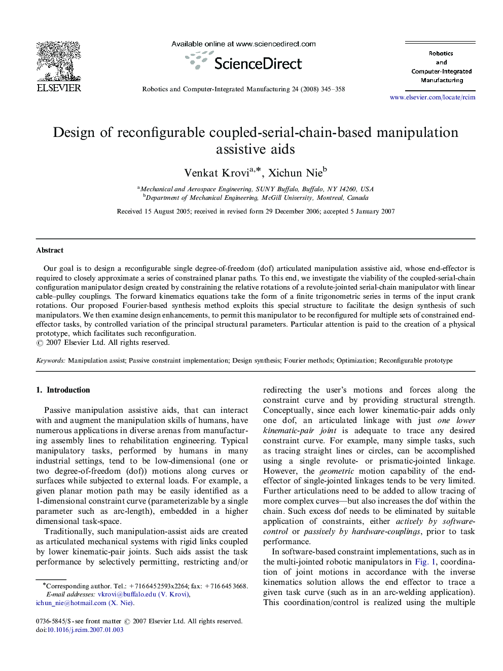 Design of reconfigurable coupled-serial-chain-based manipulation assistive aids