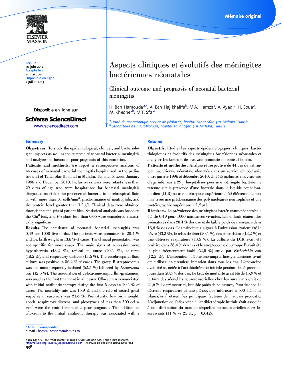 Aspects cliniques et évolutifs des méningites bactériennes néonatales