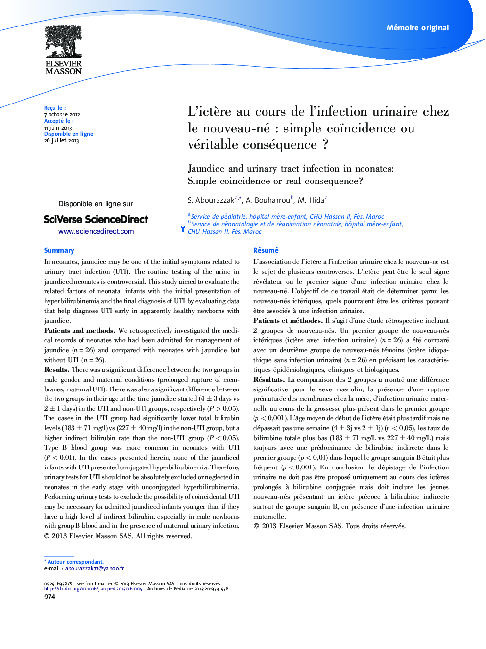 L’ictère au cours de l’infection urinaire chez le nouveau-né : simple coïncidence ou véritable conséquence ?