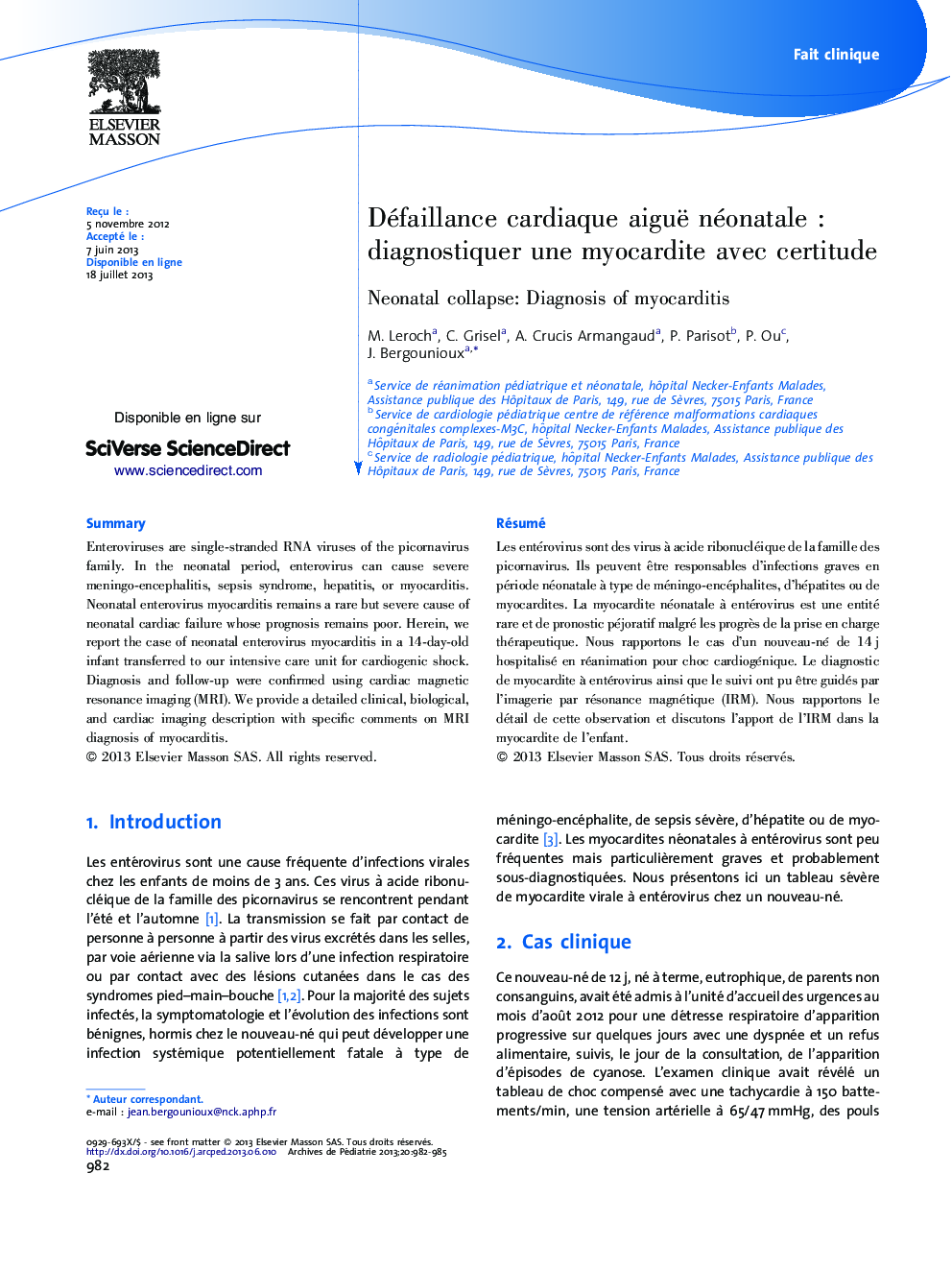 Défaillance cardiaque aiguë néonatale : diagnostiquer une myocardite avec certitude