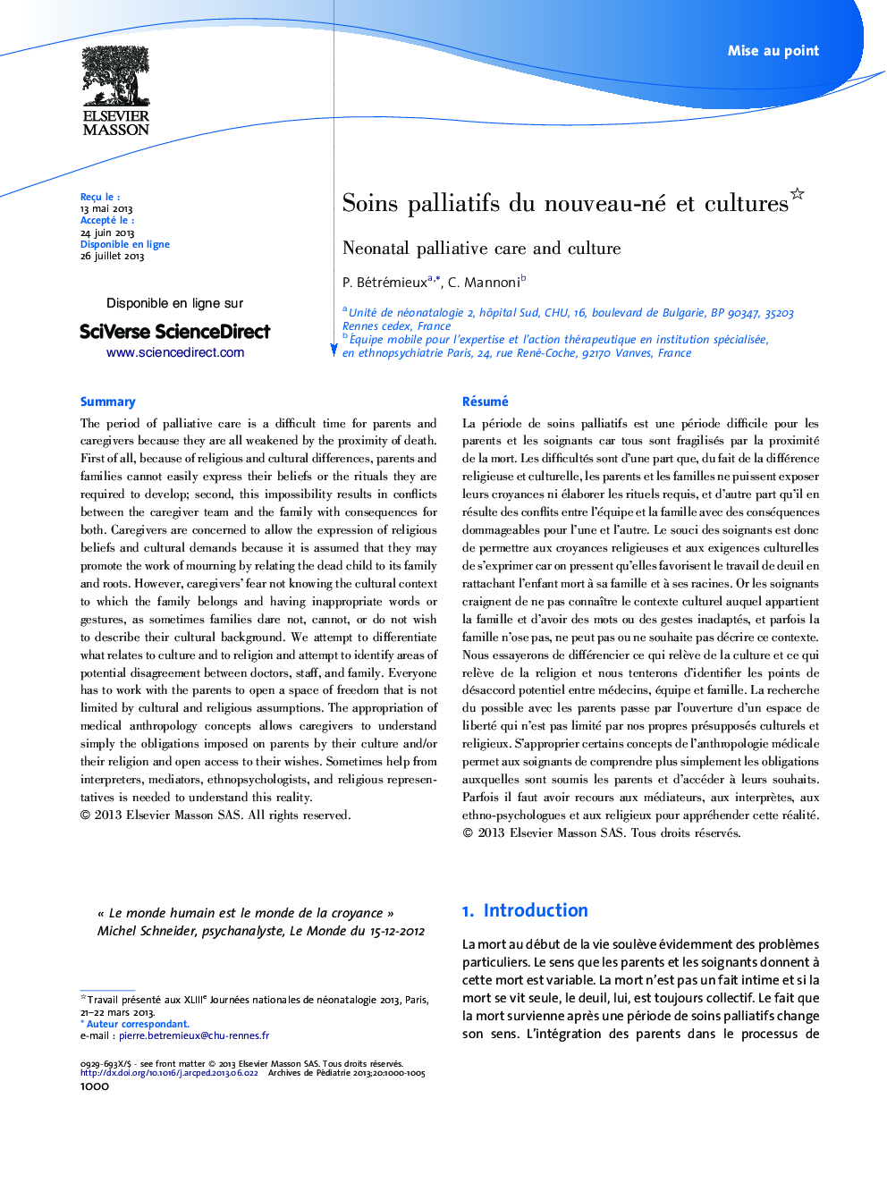 Soins palliatifs du nouveau-né et cultures 