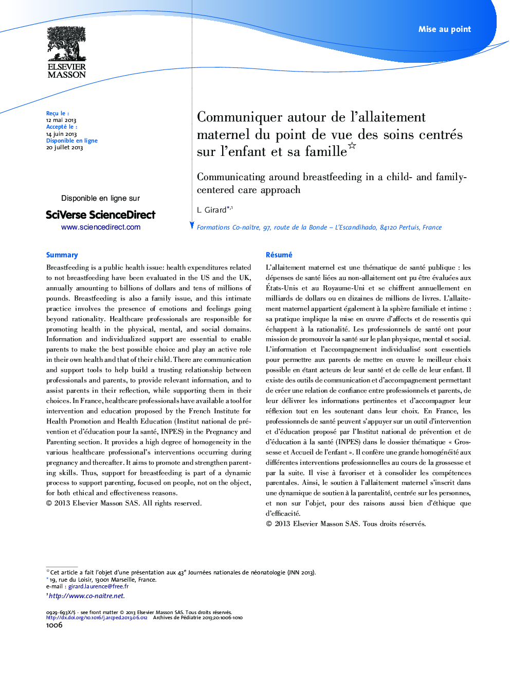 Communiquer autour de l’allaitement maternel du point de vue des soins centrés sur l’enfant et sa famille 