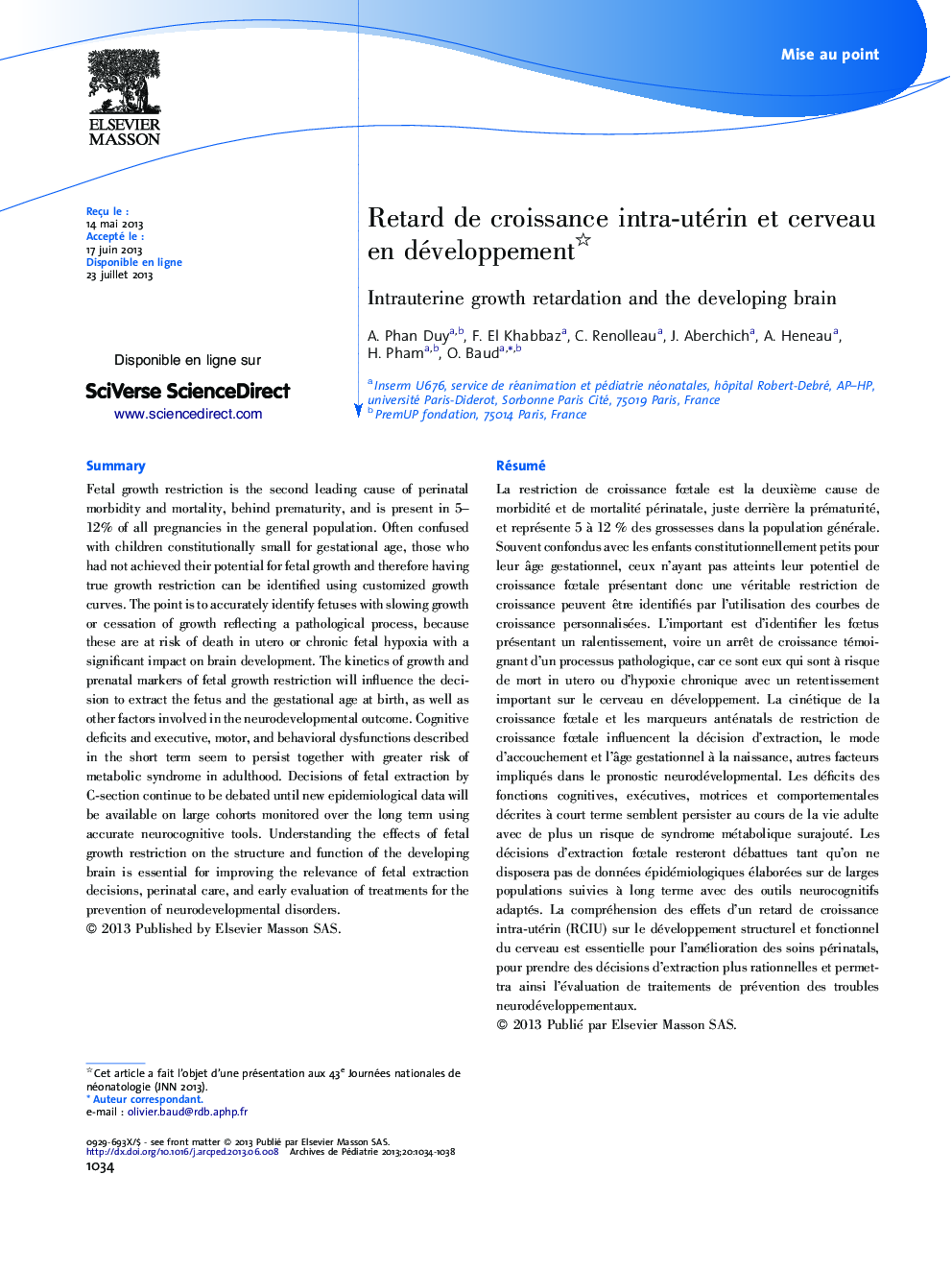 Retard de croissance intra-utérin et cerveau en développement 