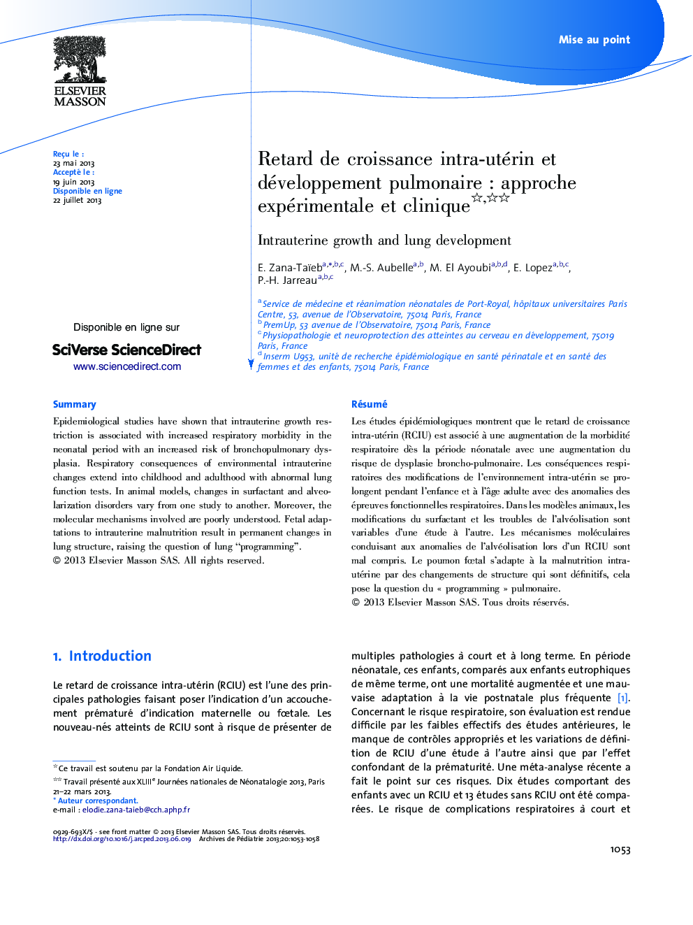 Retard de croissance intra-utérin et développement pulmonaire : approche expérimentale et clinique 