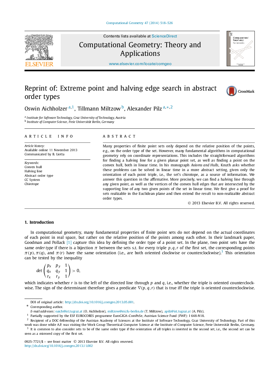 Reprint of: Extreme point and halving edge search in abstract order types