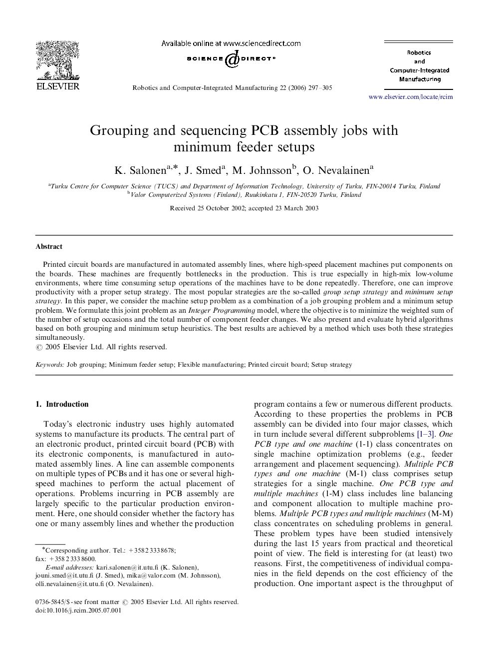 Grouping and sequencing PCB assembly jobs with minimum feeder setups