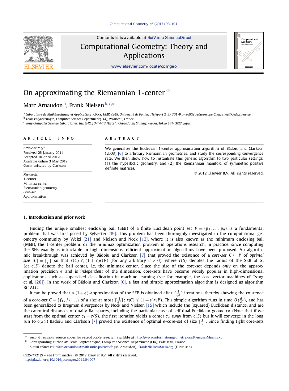 On approximating the Riemannian 1-center 