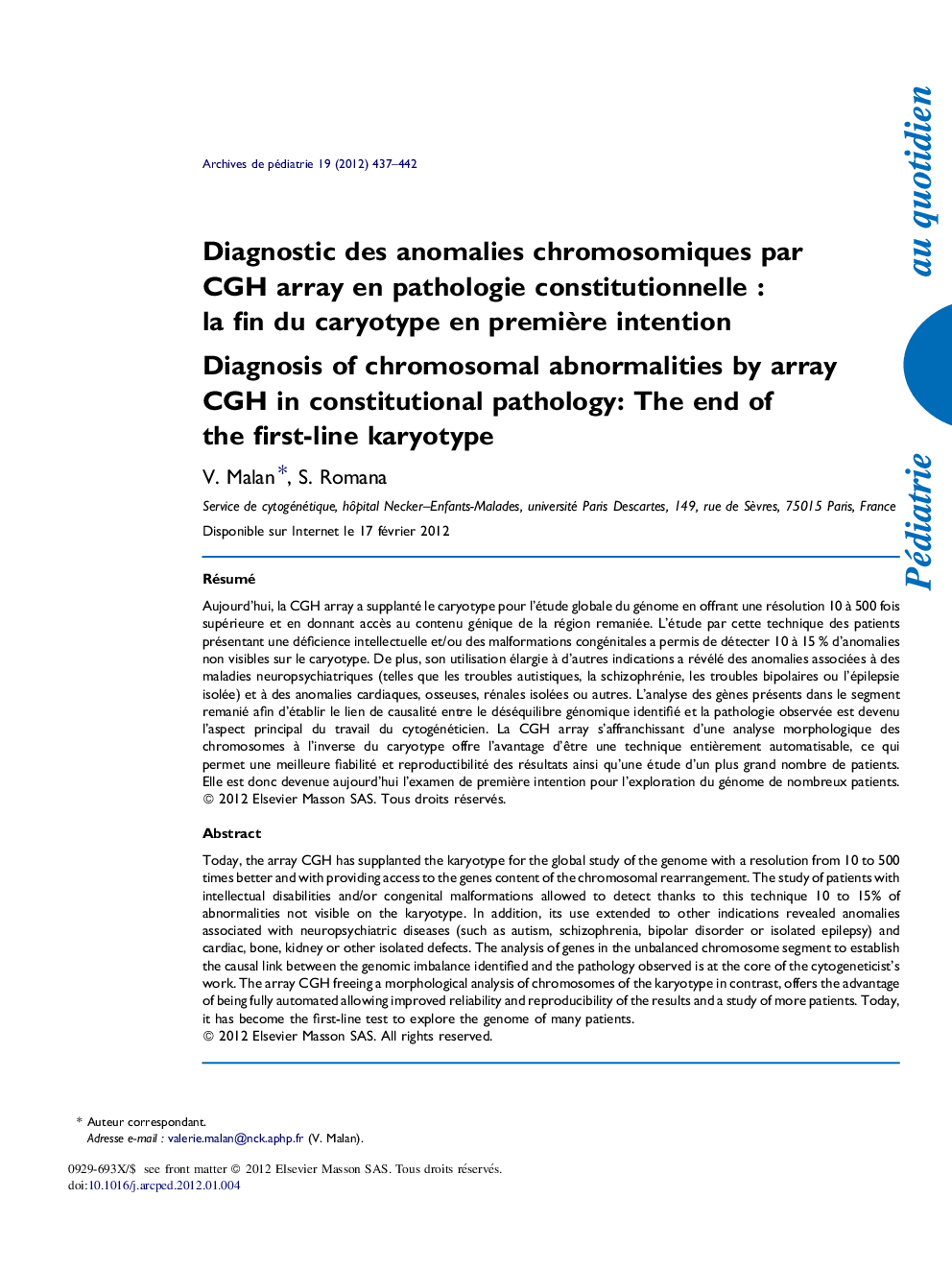 Diagnostic des anomalies chromosomiques par CGH array en pathologie constitutionnelle : la fin du caryotype en première intention
