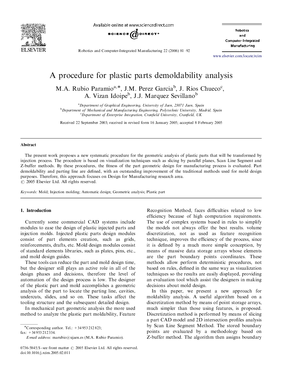 A procedure for plastic parts demoldability analysis