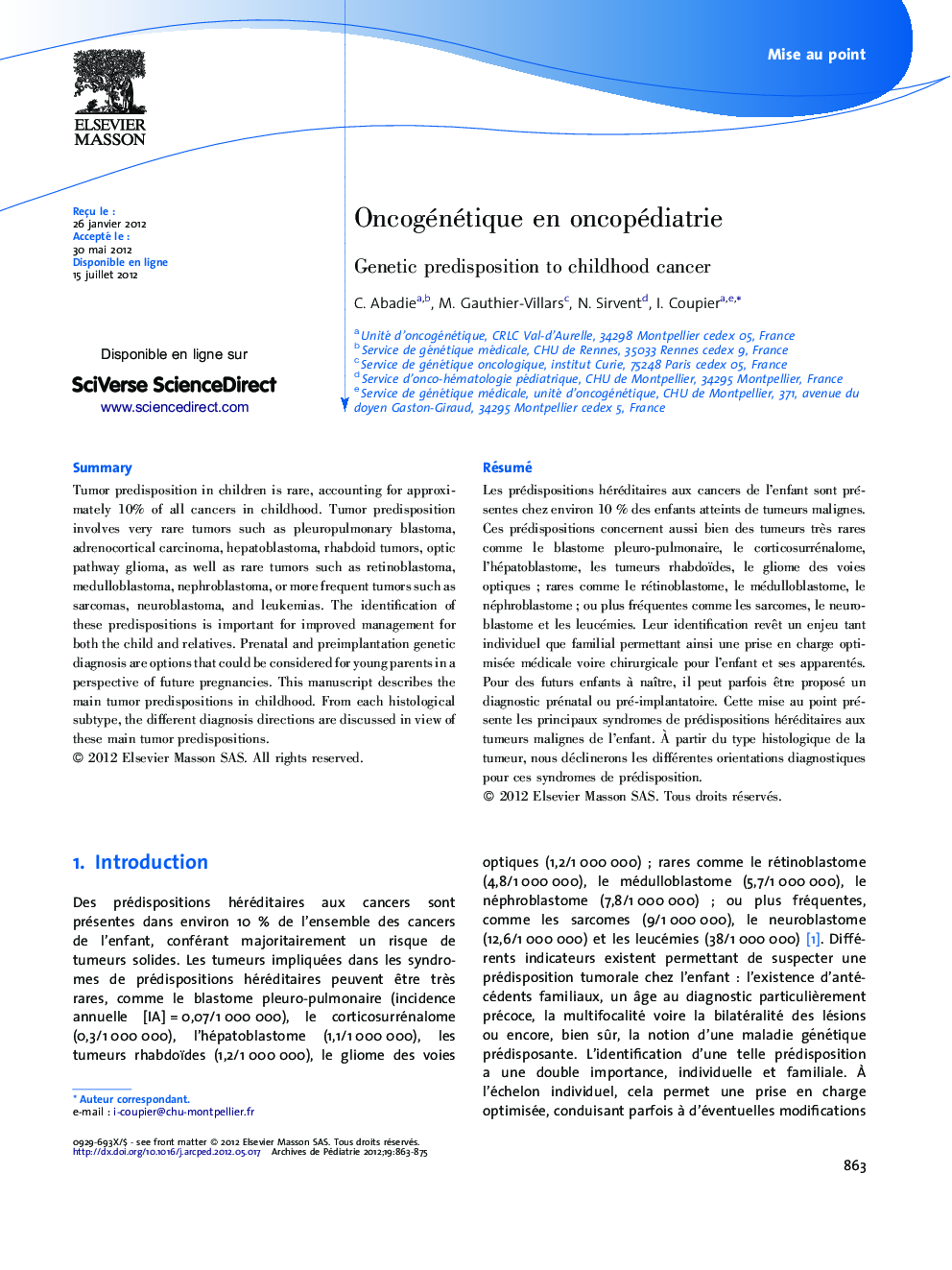 Oncogénétique en oncopédiatrie