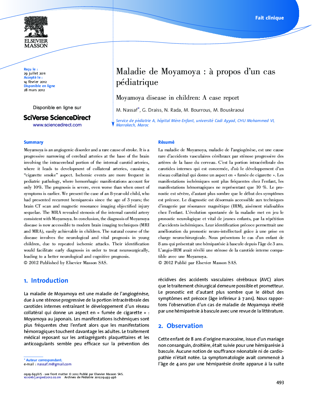 Maladie de Moyamoya : à propos d’un cas pédiatrique