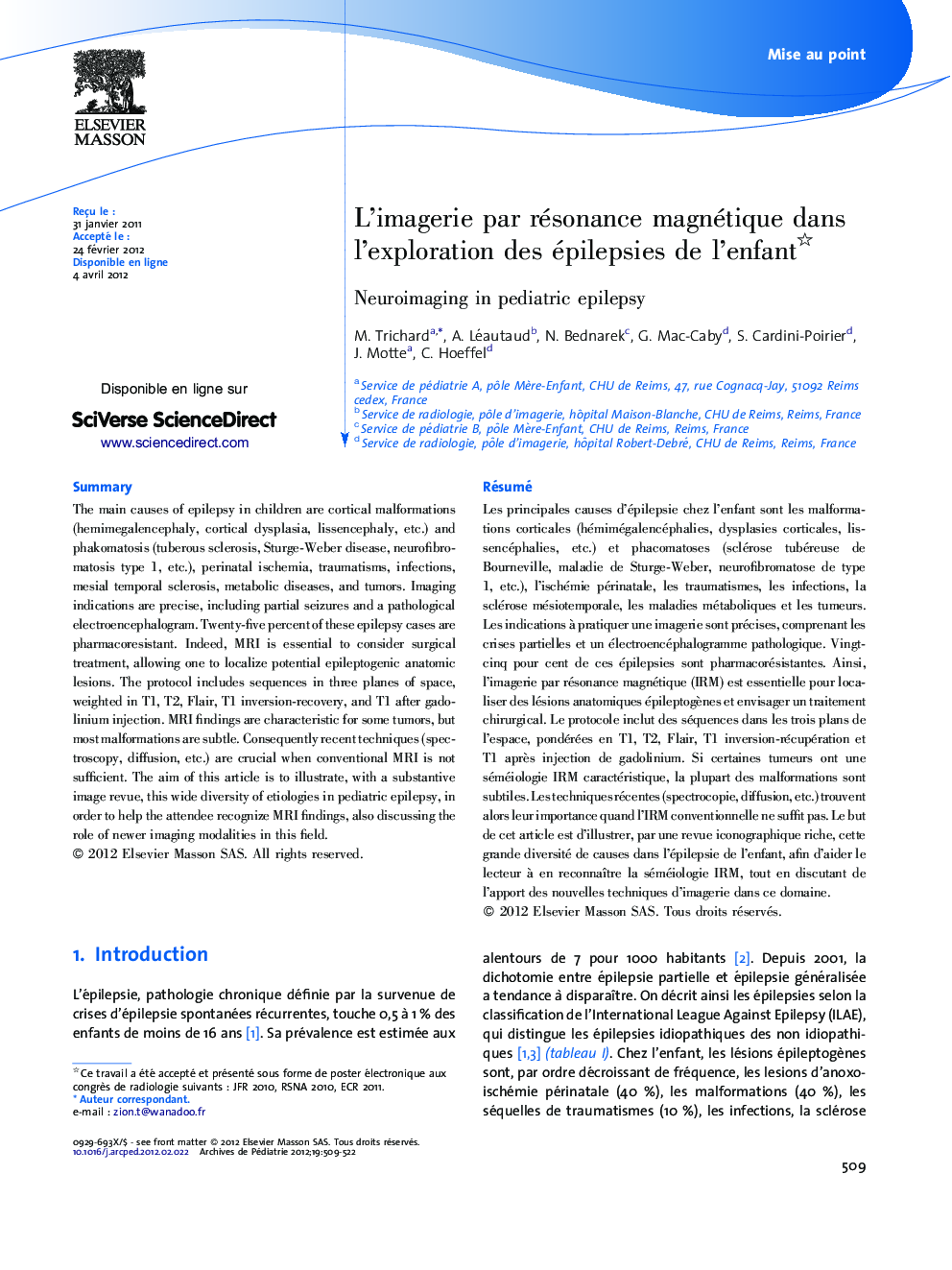 L’imagerie par résonance magnétique dans l’exploration des épilepsies de l’enfant 