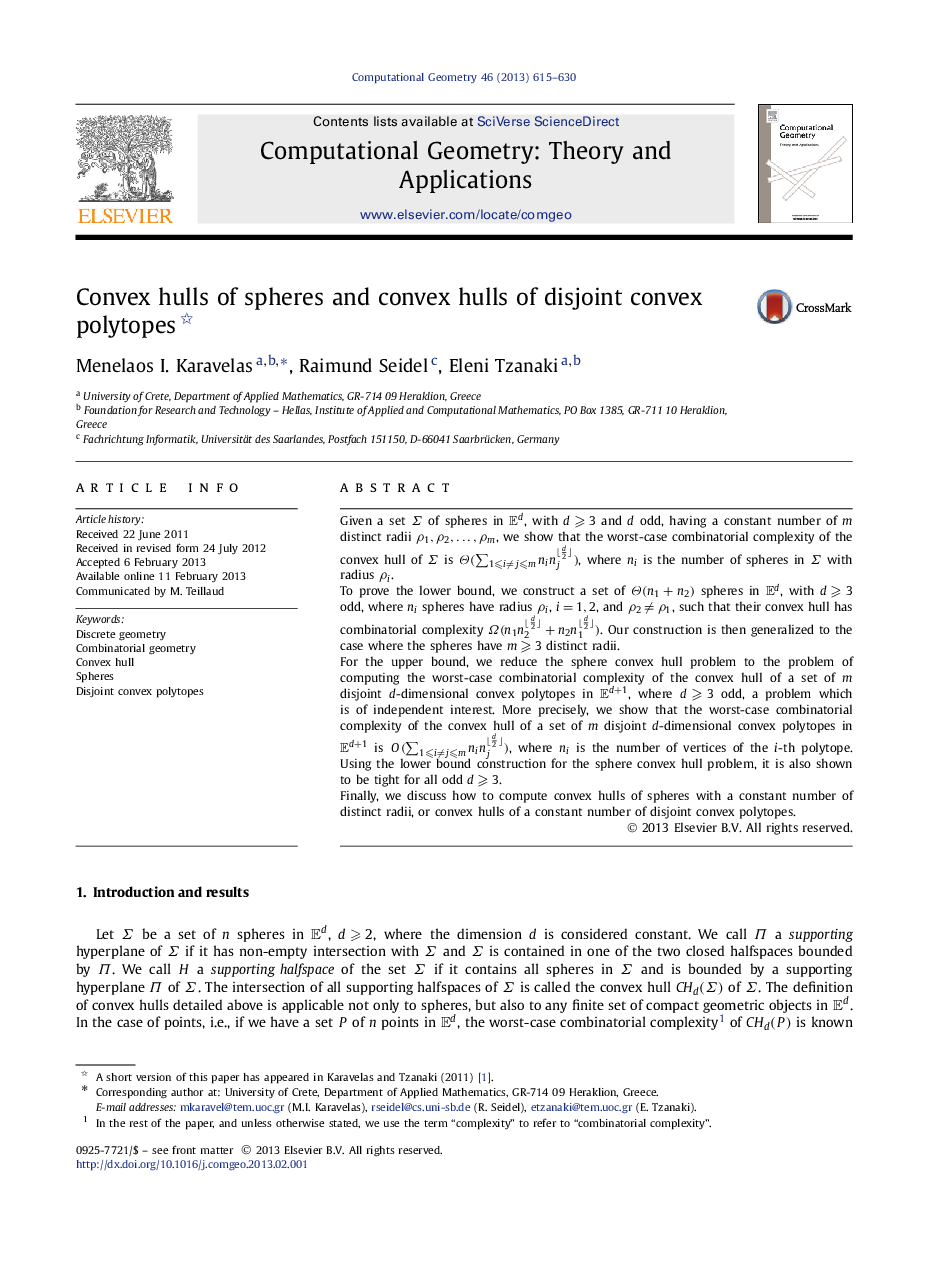 Convex hulls of spheres and convex hulls of disjoint convex polytopes 