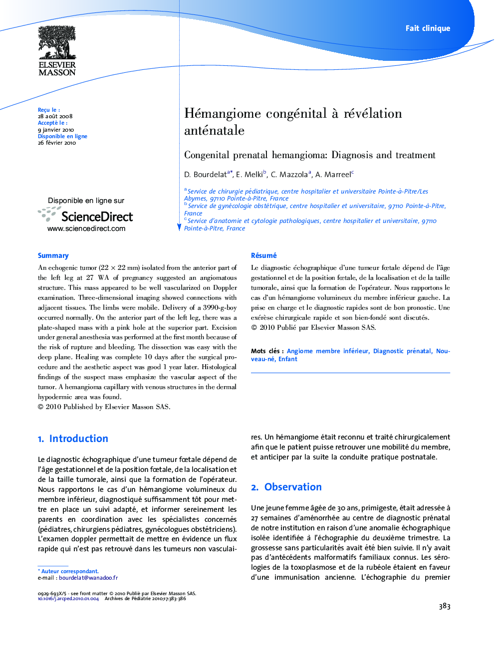 Hémangiome congénital Ã  révélation anténatale