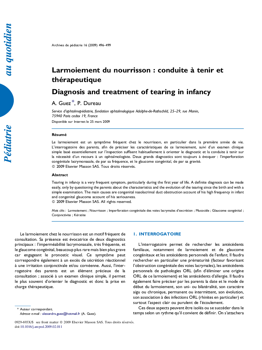 Larmoiement du nourrisson : conduite à tenir et thérapeutique