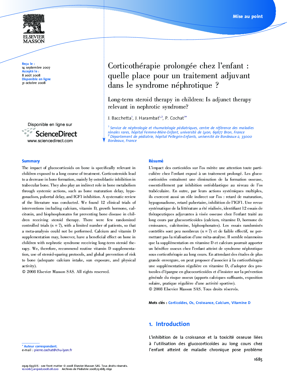 Corticothérapie prolongée chez l’enfant : quelle place pour un traitement adjuvant dans le syndrome néphrotique ?