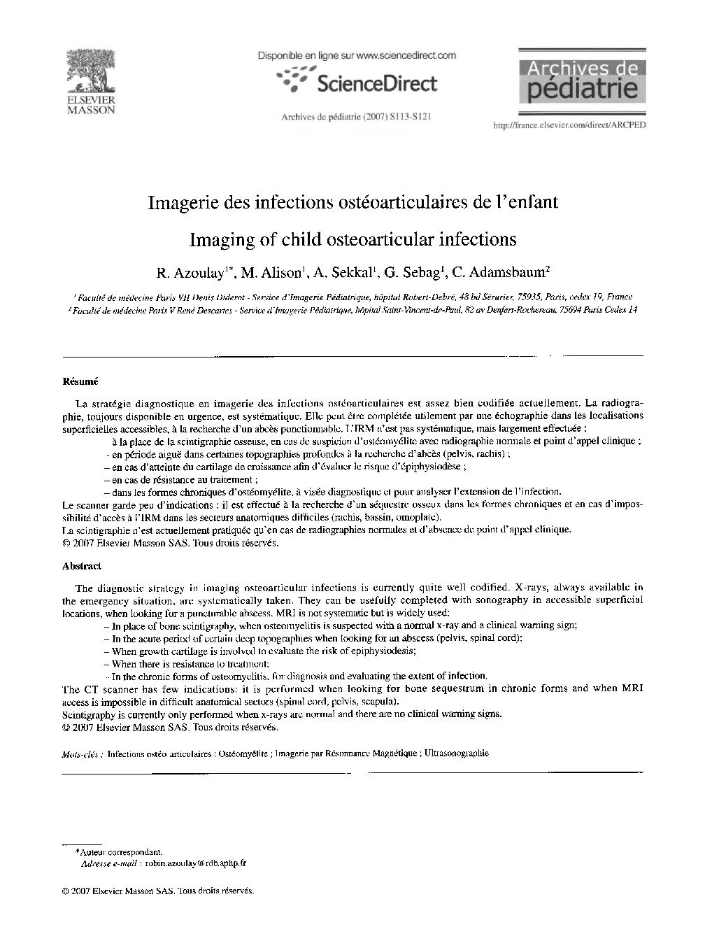 Imagerie des infections ostéoarticulaires de l'enfant