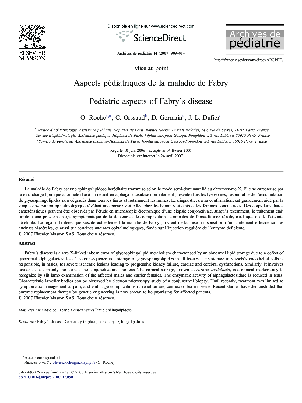 Aspects pédiatriques de la maladie de Fabry