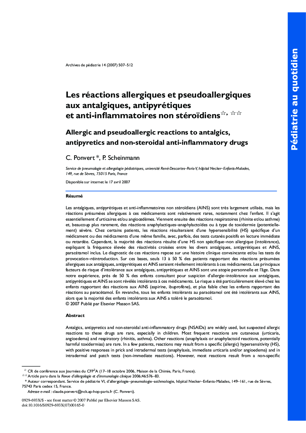 Les réactions allergiques et pseudoallergiques aux antalgiques, antipyrétiques et anti-inflammatoires non stéroïdiens, 