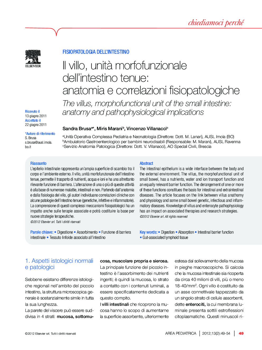 Il villo, unitÃ  morfofunzionale dell'intestino tenue: anatomia e correlazioni fisiopatologiche