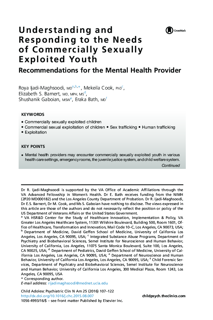 Understanding and Responding to the Needs of Commercially Sexually Exploited Youth