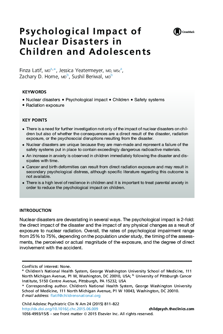 Psychological Impact of Nuclear Disasters in Children and Adolescents