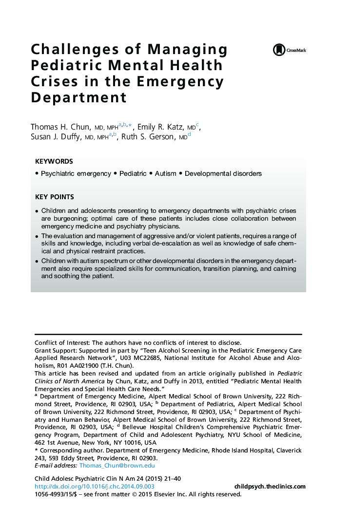 Challenges of Managing Pediatric Mental Health Crises in the Emergency Department