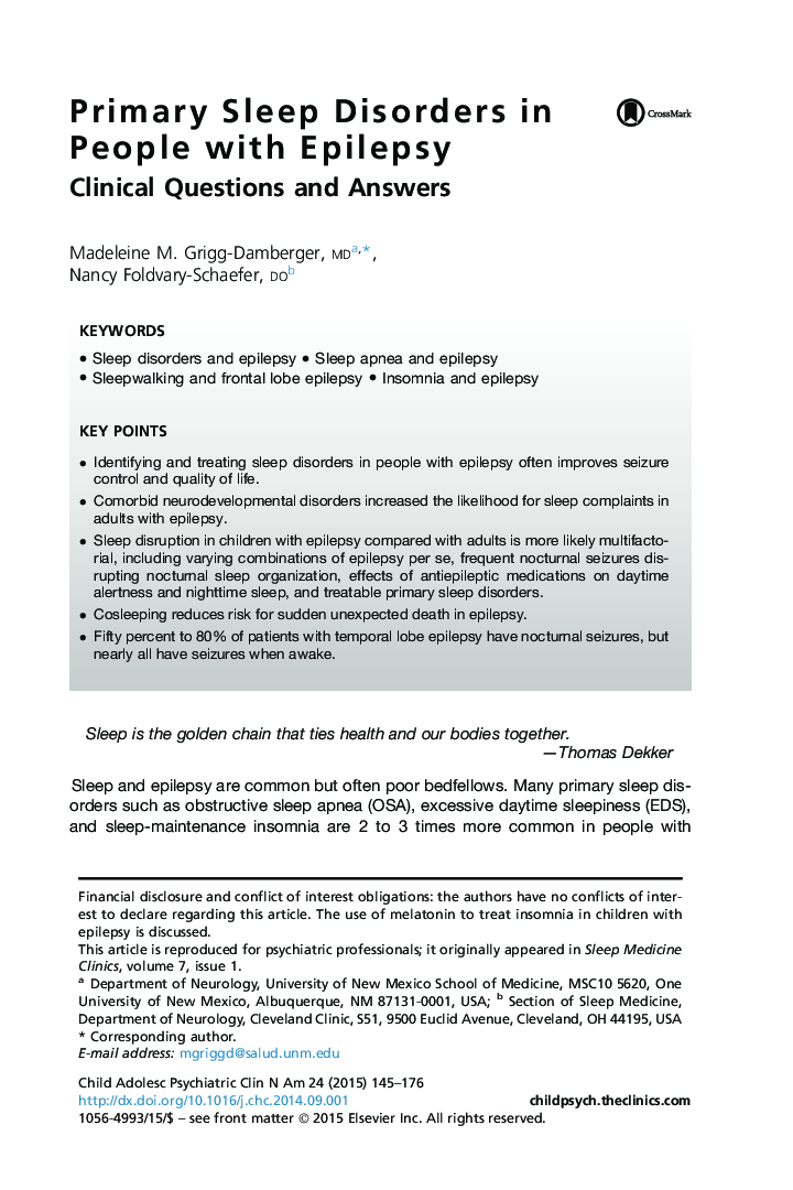 Primary Sleep Disorders in People with Epilepsy