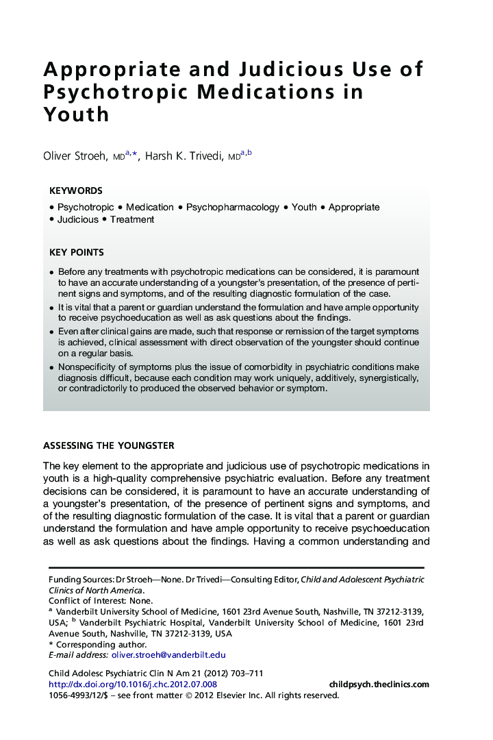 Appropriate and Judicious Use of Psychotropic Medications in Youth