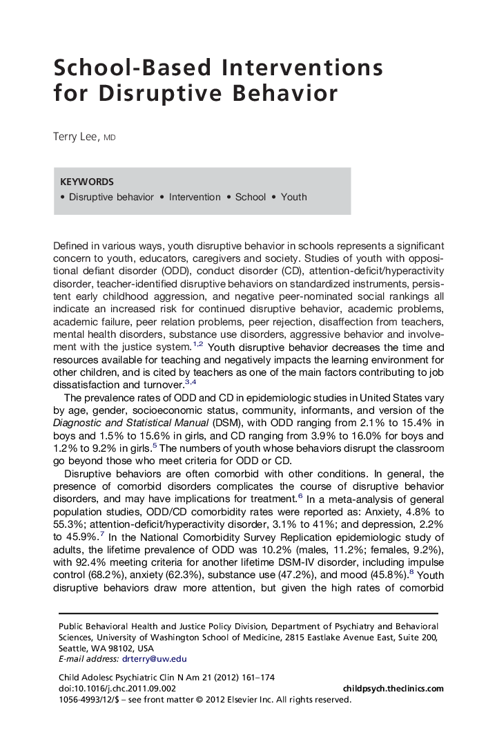 School-Based Interventions for Disruptive Behavior