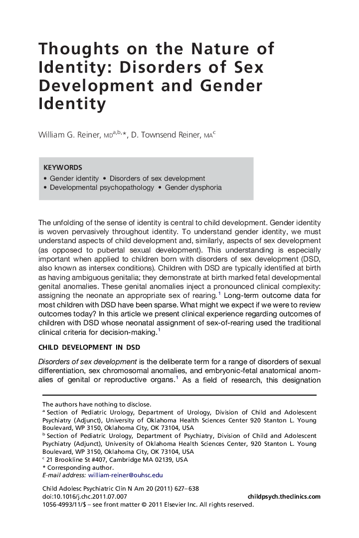 Thoughts on the Nature of Identity: Disorders of Sex Development and Gender Identity