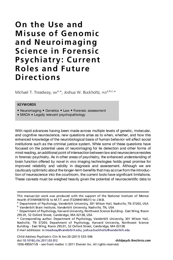 On the Use and Misuse of Genomic and Neuroimaging Science in Forensic Psychiatry: Current Roles and Future Directions