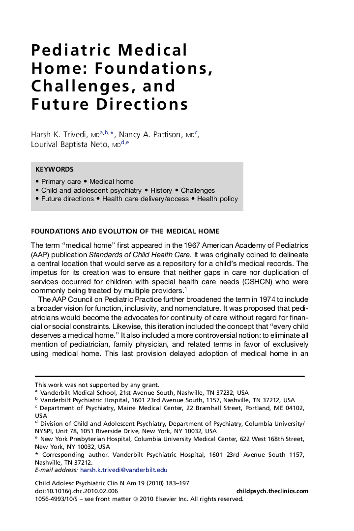 Pediatric Medical Home: Foundations, Challenges, and Future Directions