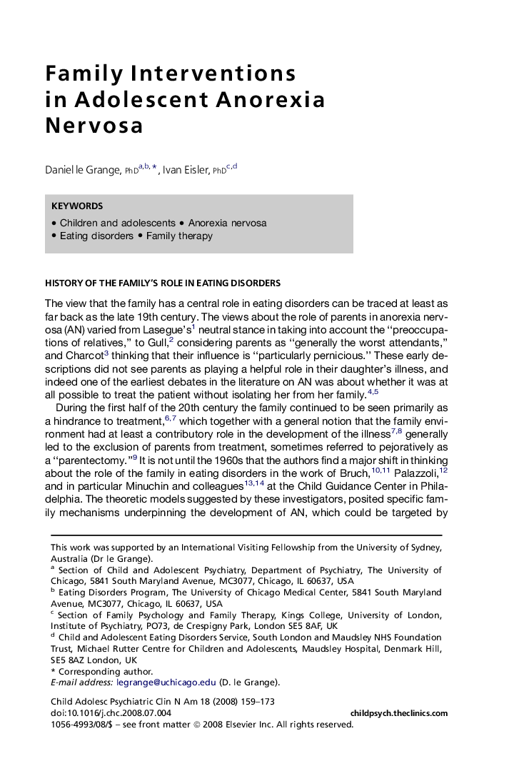 Family Interventions in Adolescent Anorexia Nervosa