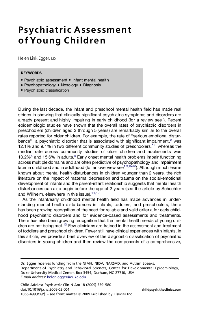 Psychiatric Assessment of Young Children