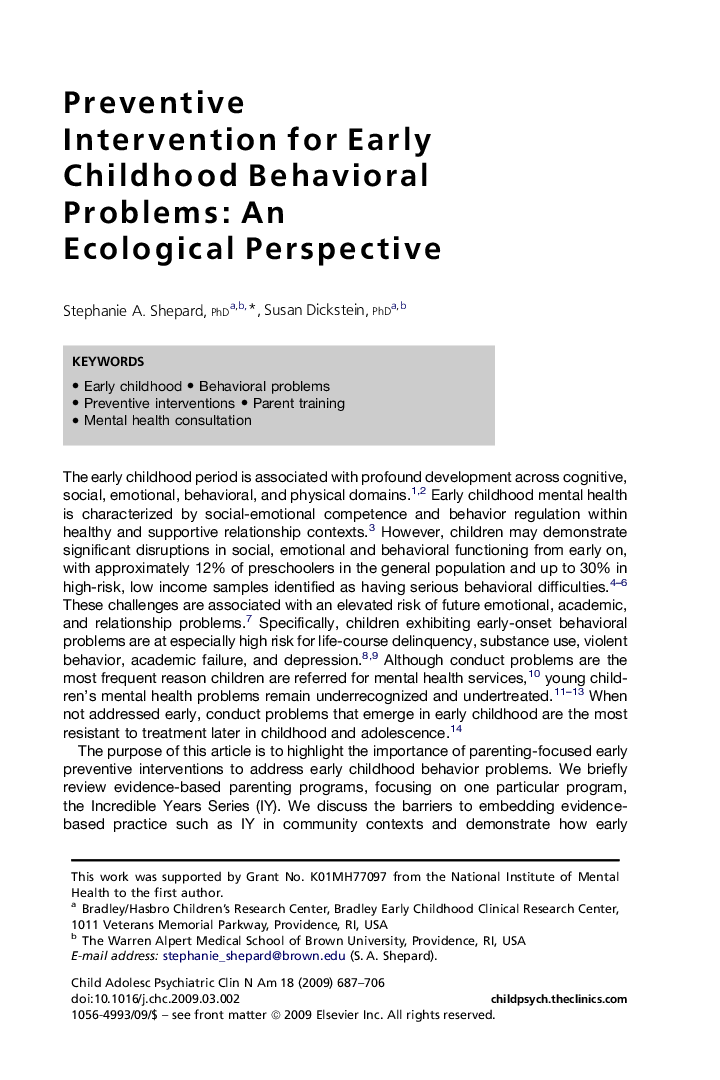 Preventive Intervention for Early Childhood Behavioral Problems: An Ecological Perspective