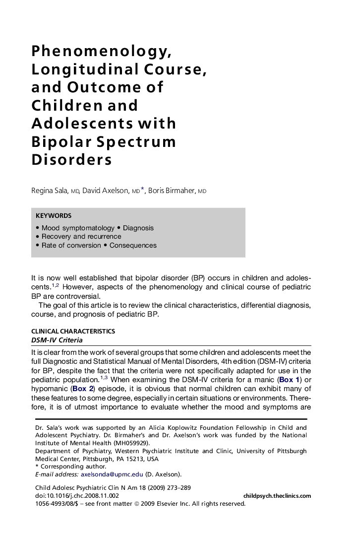 Phenomenology, Longitudinal Course, and Outcome of Children and Adolescents with Bipolar Spectrum Disorders 