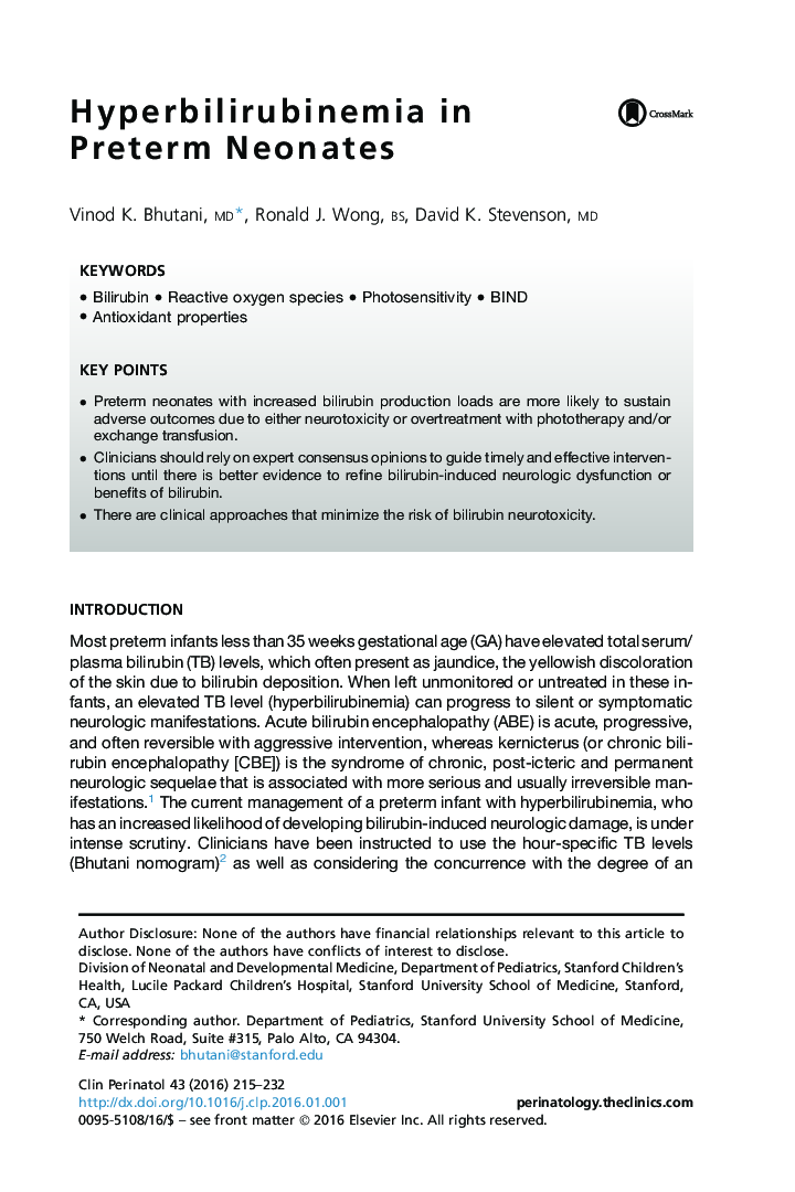 Hyperbilirubinemia in Preterm Neonates